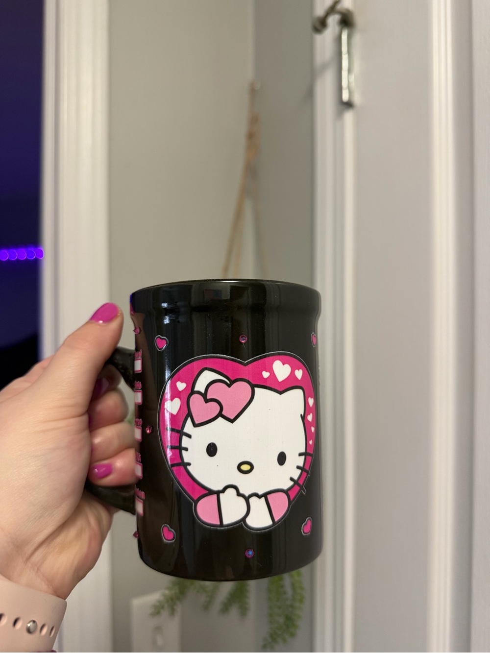 Hello Kitty Black Mug with Pink Heart Design